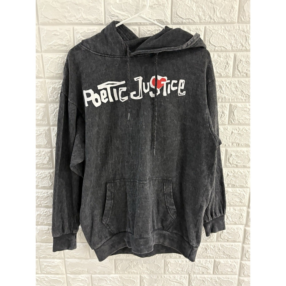 CHEMISTRY WOMENS HOODIE SWEATER SIZE MEDIUM POETIC JUSTICE 2 PAC ACID WASH‎ GRAY - Picture 2 of 9